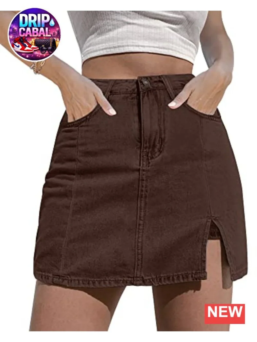 High Waisted Denim Skort with Pockets Side Slit Mini Skirt